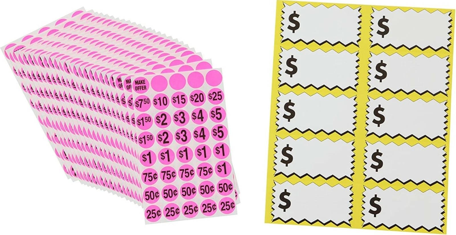 Sunburst Systems 1000 Garage Sale Price Stickers Pink Pre-printed Labels 7035