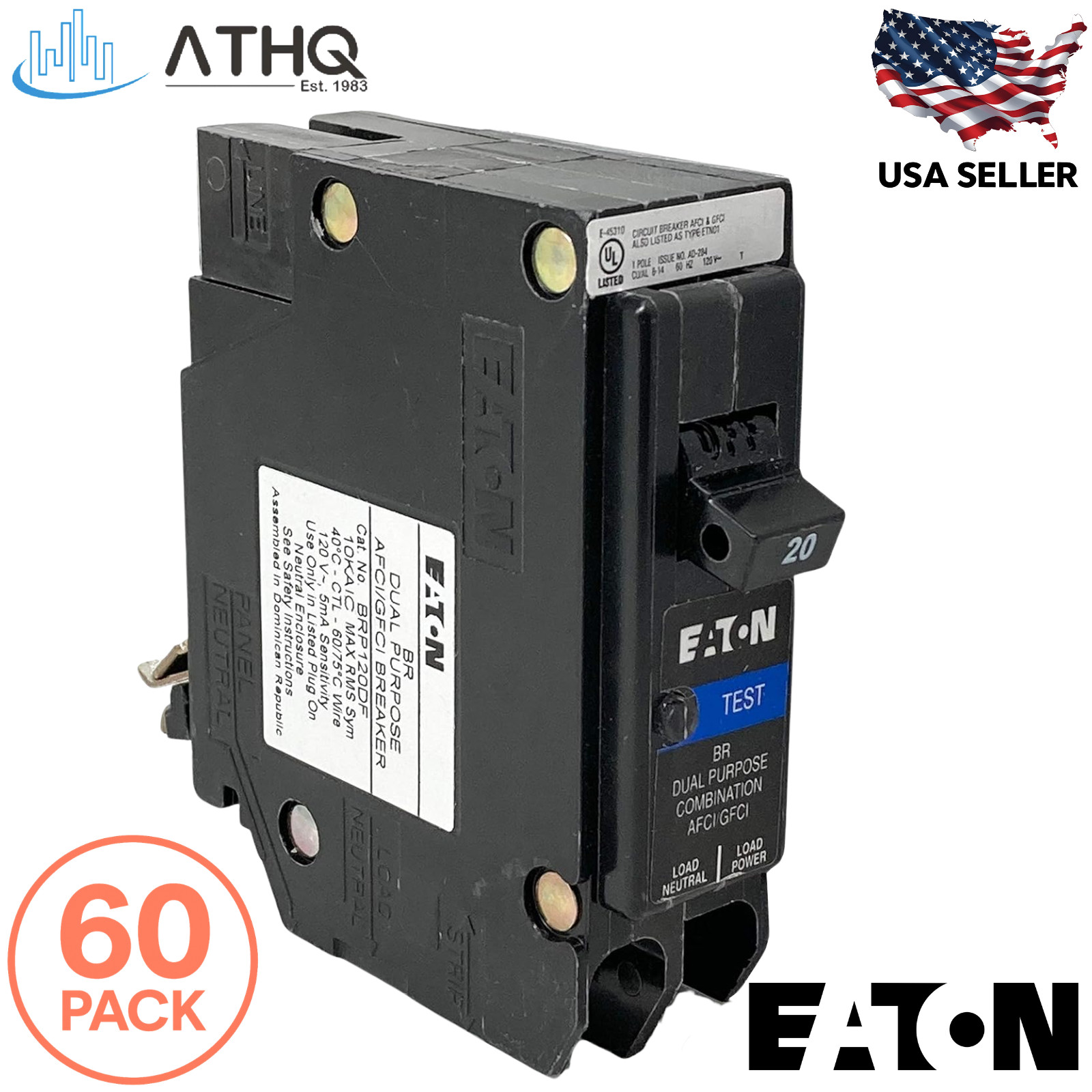 PACK OF 60 Eaton BRP120DF Dual Function AFCI GFCI Plug-On Neutral Breaker 20A