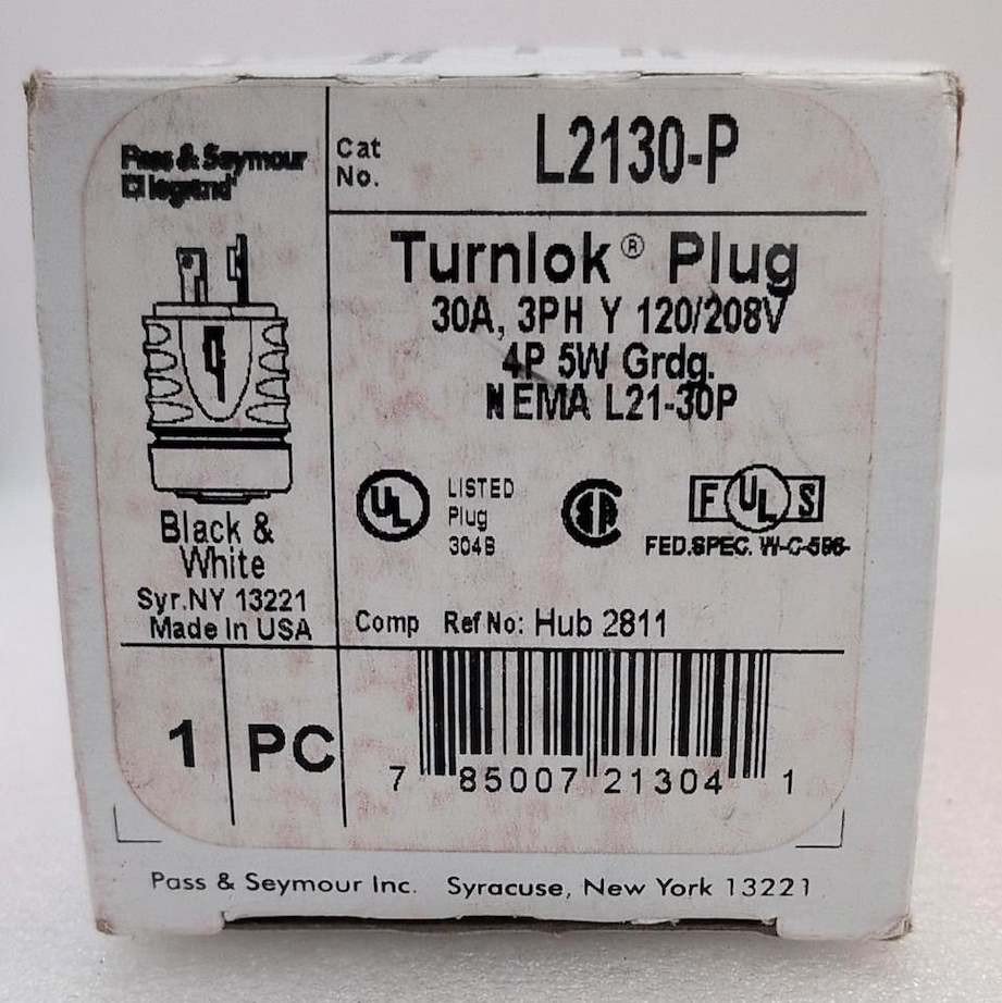 PASS & SEYMOUR L2130-P TURNLOK PLUG 30A 120/208V 4P 5W Grdg. NEMA L21-30P