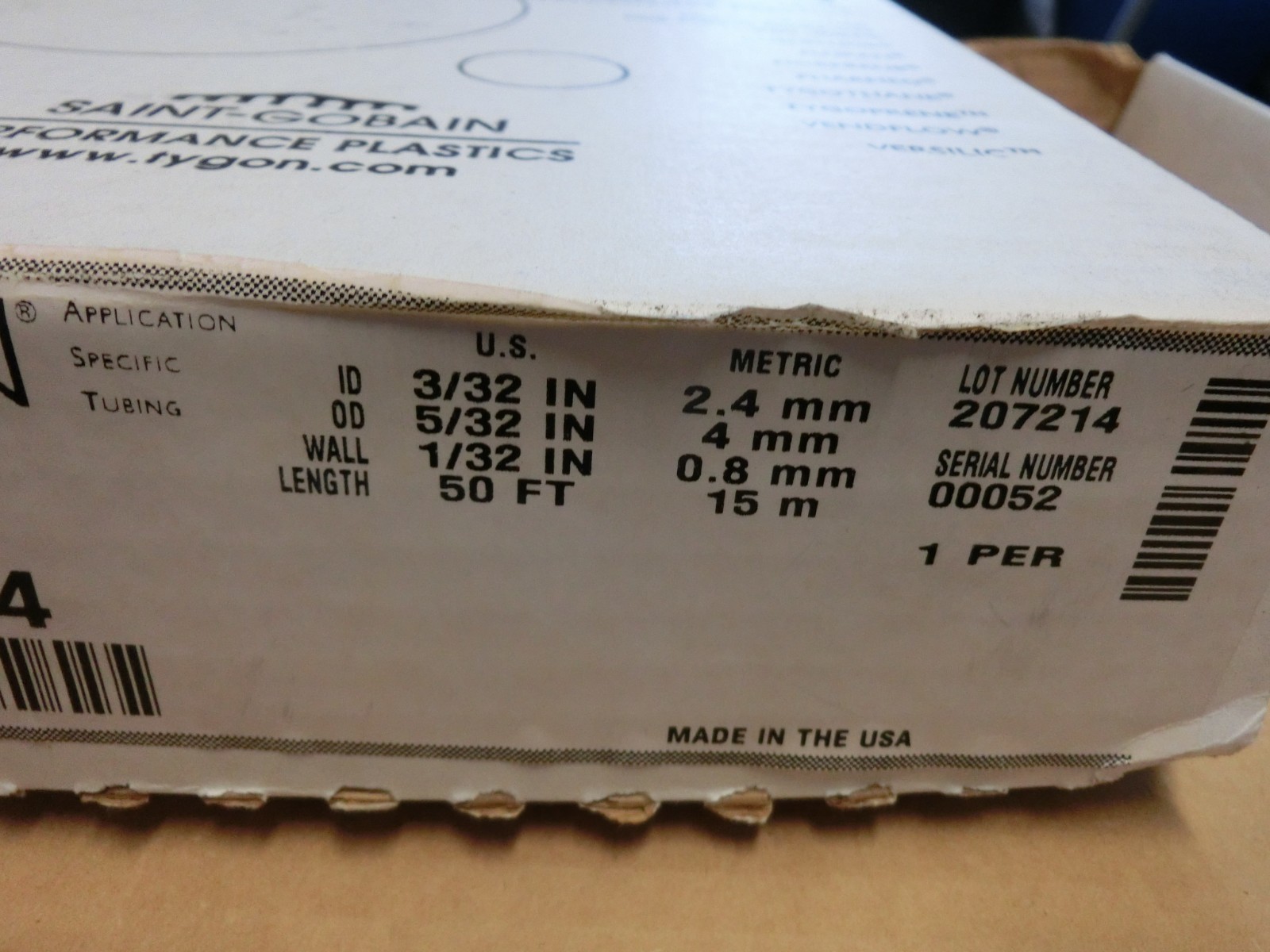 Tygon Tubing 50 ft OD 5/32″ ID 3/32″ AAX00004 S-50-HL