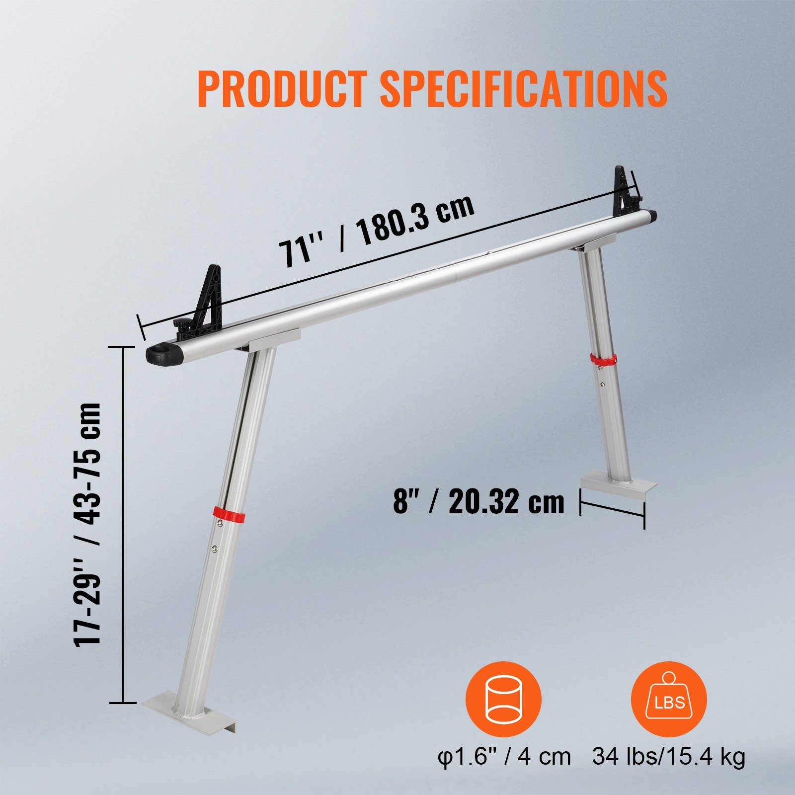Truck Rack,800 lbs Capacity,19-34in Adjustable Height,Aluminum Ladder Rack for T
