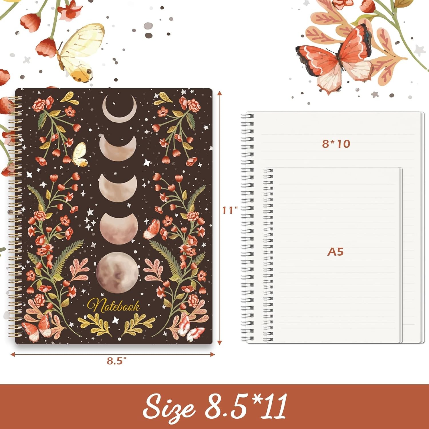 Spiral Notebook – Notebooks Bound with Back Pocket, Lined Journal…