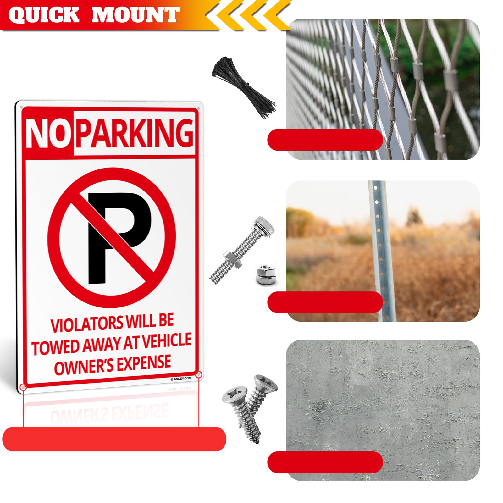 Anley No Parking Sign Rust-Free Weatherproof Aluminum Warning Sign 14×10 In