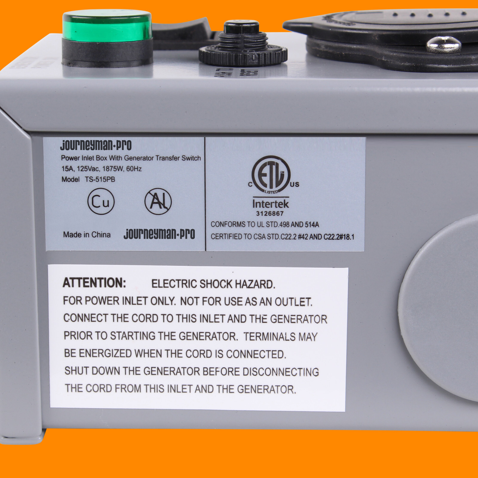 Generator Transfer Switch for Gas Furnace, Oil Heater ETL Listed Journeyman-Pro