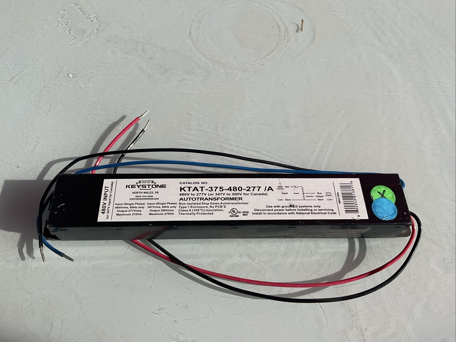 Keystone Autotransformer KTAT-375-480-277 480-277V Or 347V-200V – New – JZ123