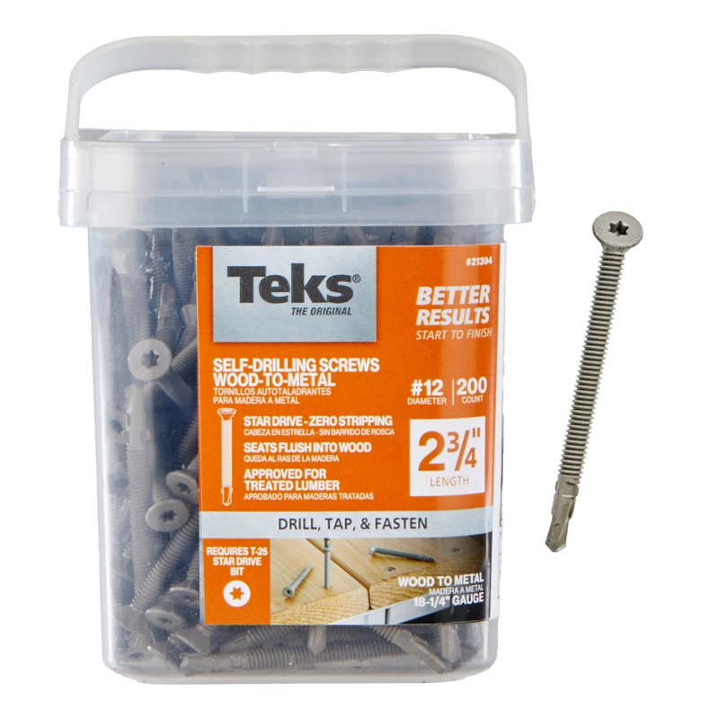 Teks #12 x 2-3/4 Inch Wood-to-Metal Self-Drilling Screws, 200PCS, for