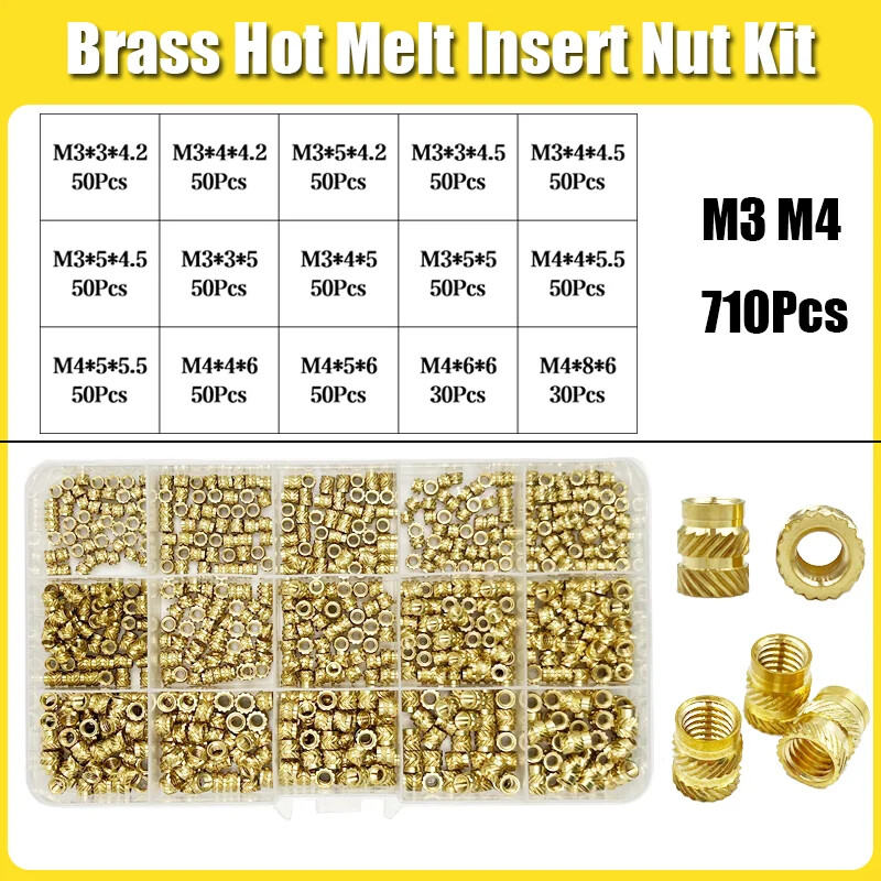 Brass Threaded Insert Nut Kit M2 M2.5 M3 M4 M5 M6 M8 Hot Melt Heat Knurled Embed