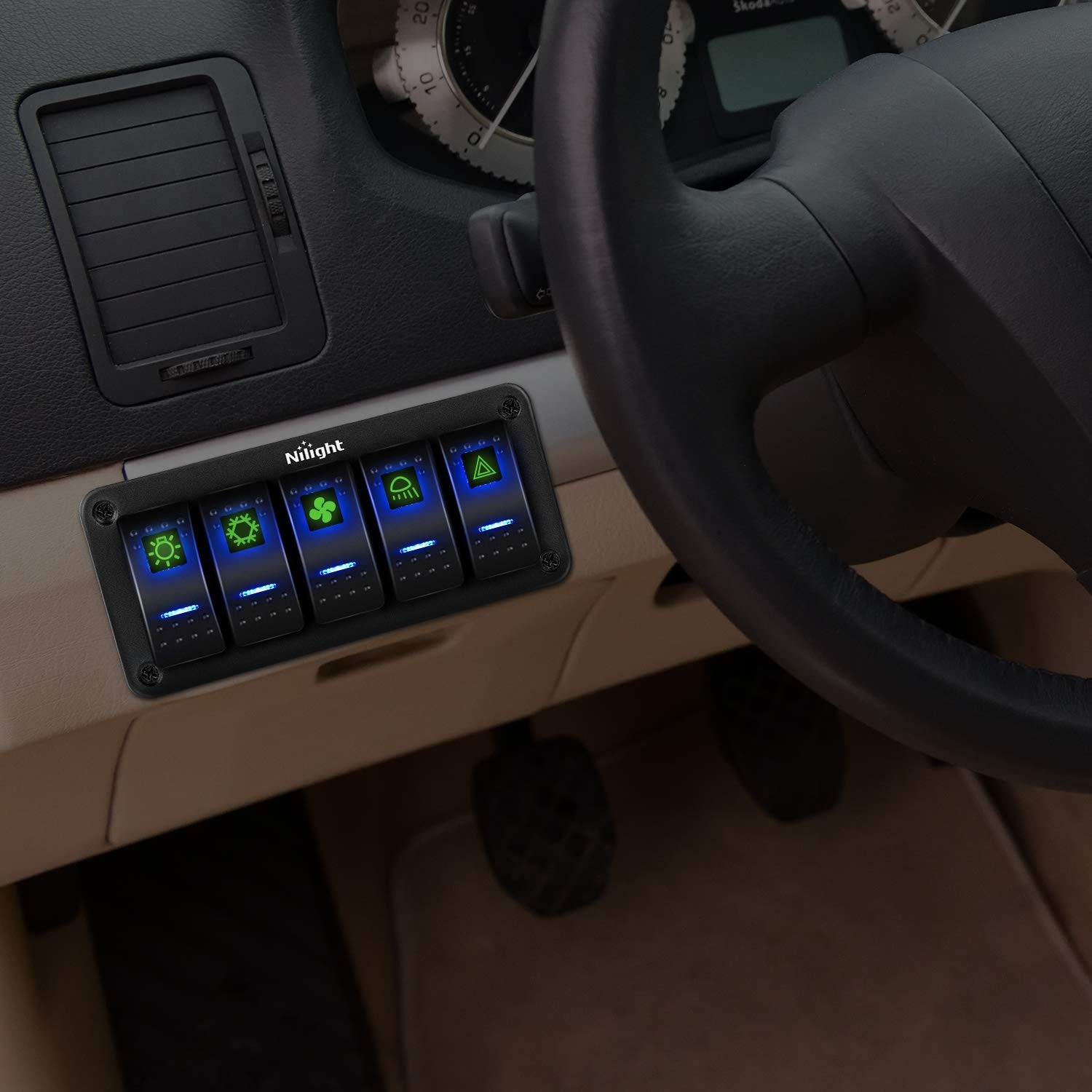 Customizable Pre-Wired 5 Gang Rocker Switch Panel for Automotive & Marine Use