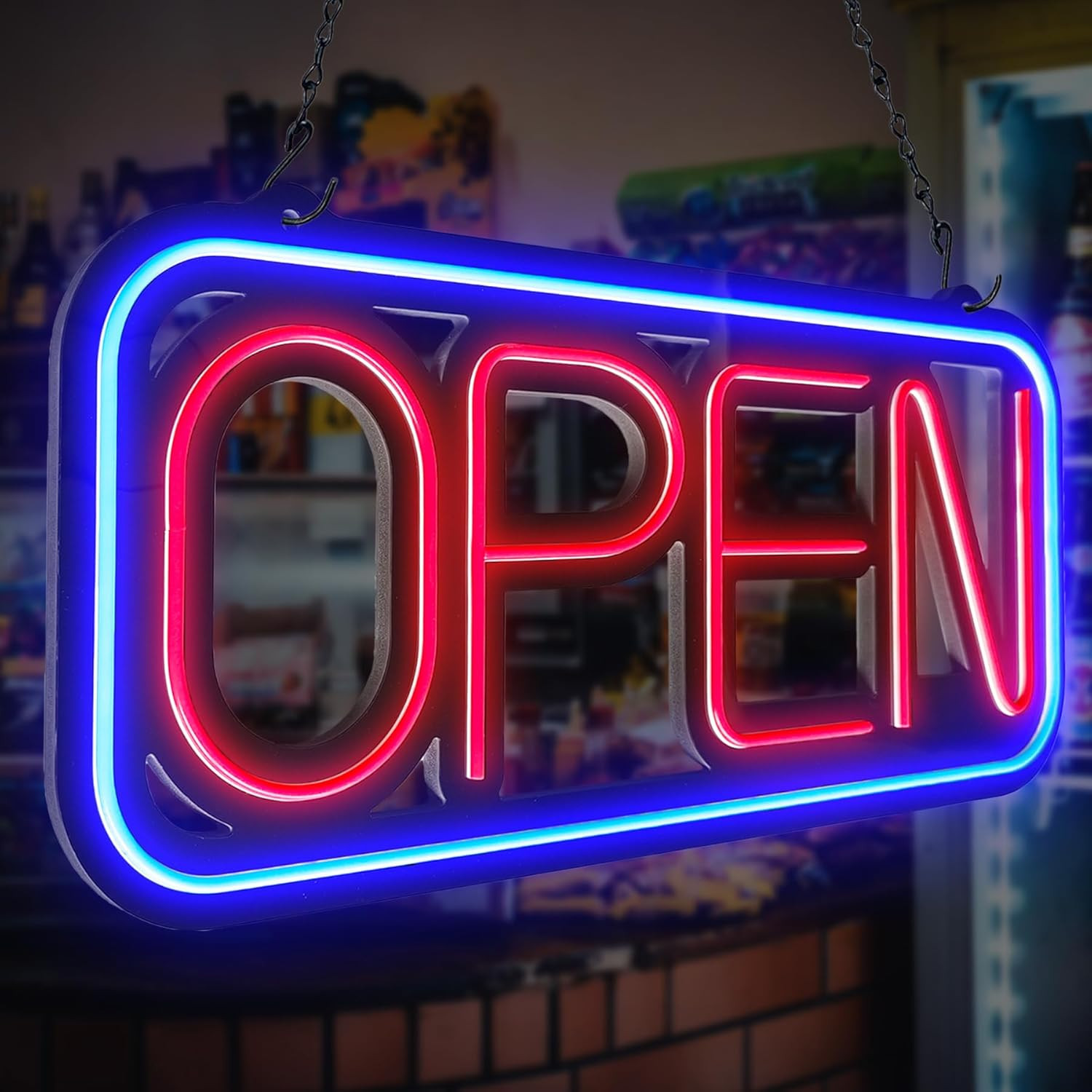 Bright LED Open Sign for Business – 32×16 Inch with Remote & Flashing Mode