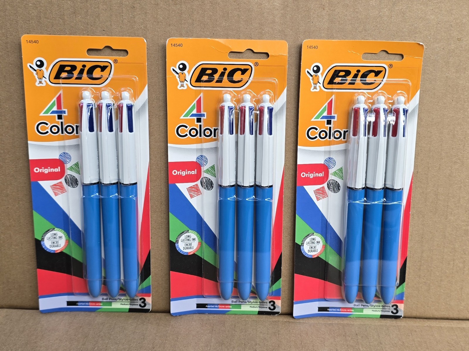 BIC 4-Color Retractable Ballpoint Pen 1mm Black Blue Green Red Ink (3 X 3 PACK)