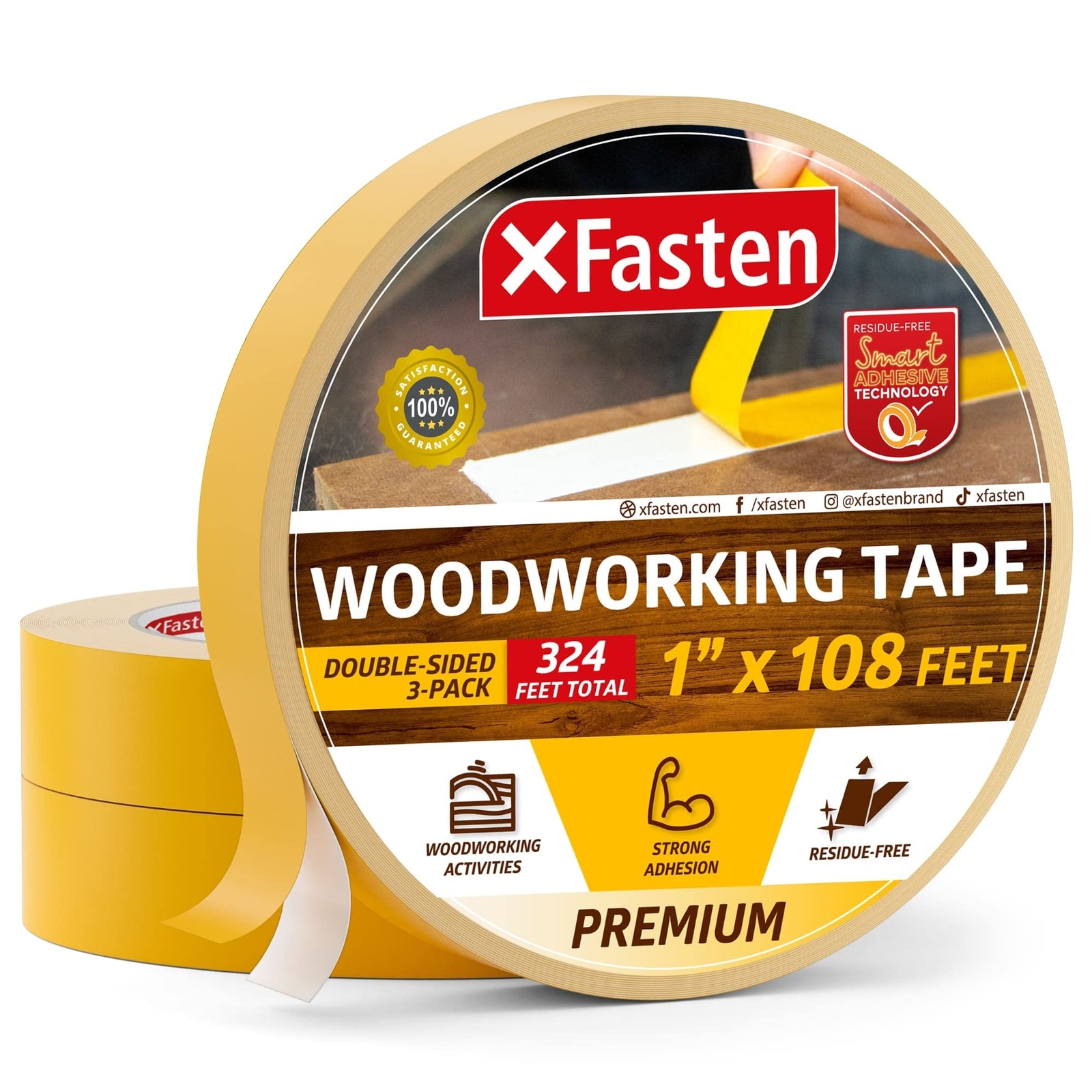 XFasten Double Sided Woodworking Tape, 1-Inch by 36-Yards, 3-Pack – Double Fa…