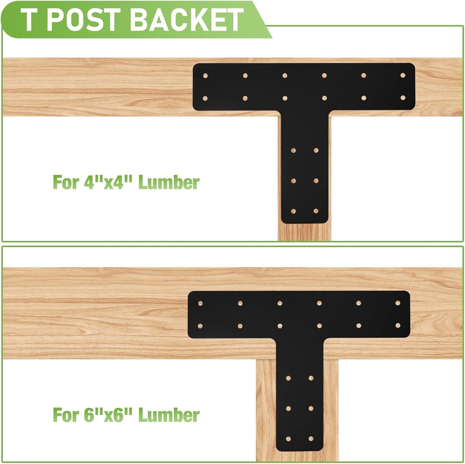 T Post Bracket 4Pcs, 14×10» T Flat Mending Plate for Wood 4×4,6×6 Lumber, Black