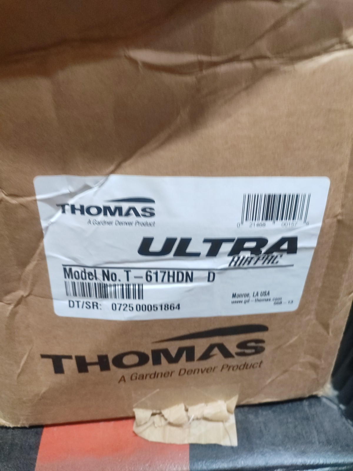 Thomas T-617 HDN Air Compressor, 2 Gal, 0.5 Hp, 115V, 100 Psi