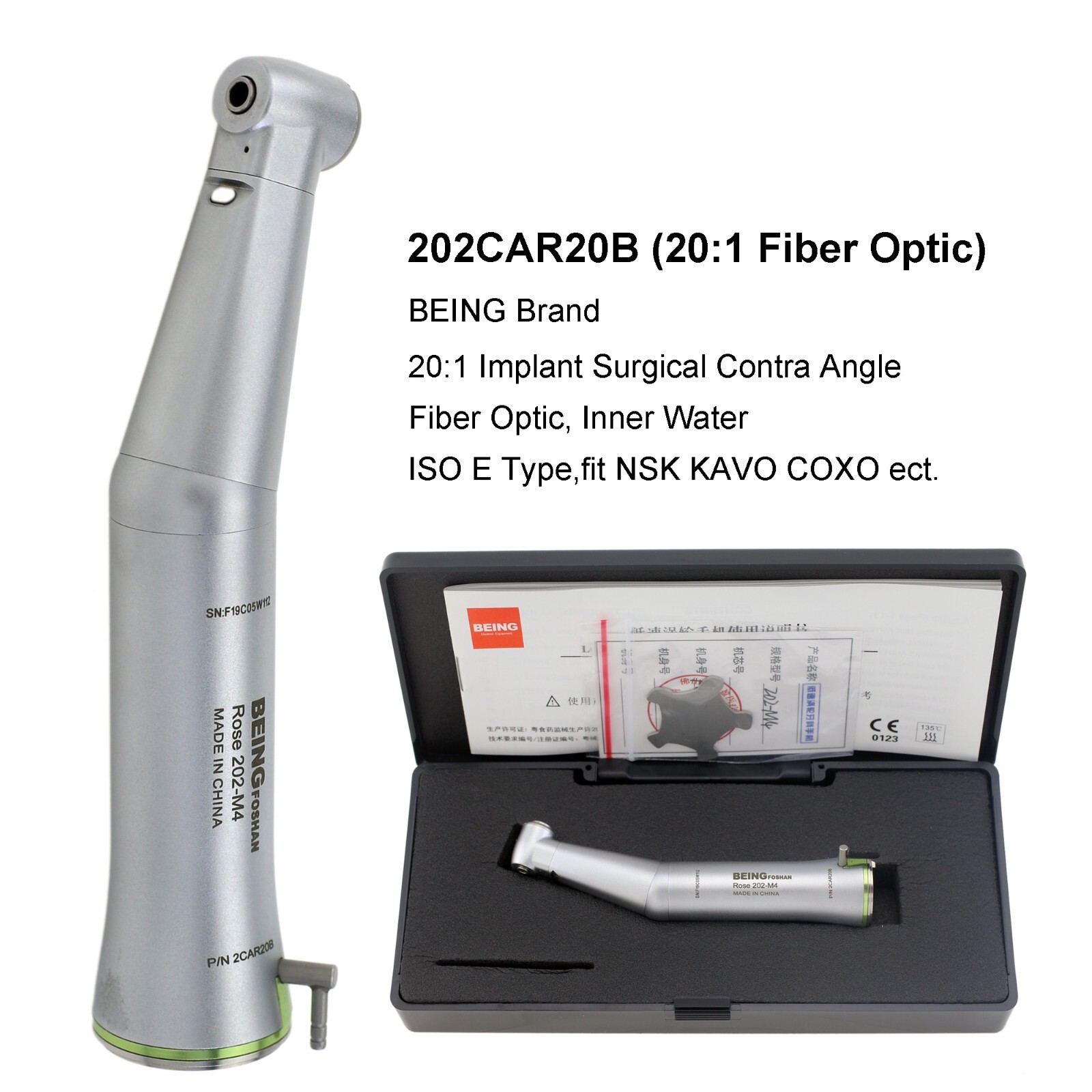 COXO Dental Surgical Handpiece 20:1 Implant Contra Angle LED 1:1 Straight Nose