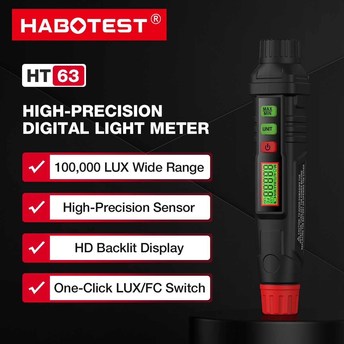 HABOTEST HT63 Digital Light Meter Illuminance 100000 LUX High-precision