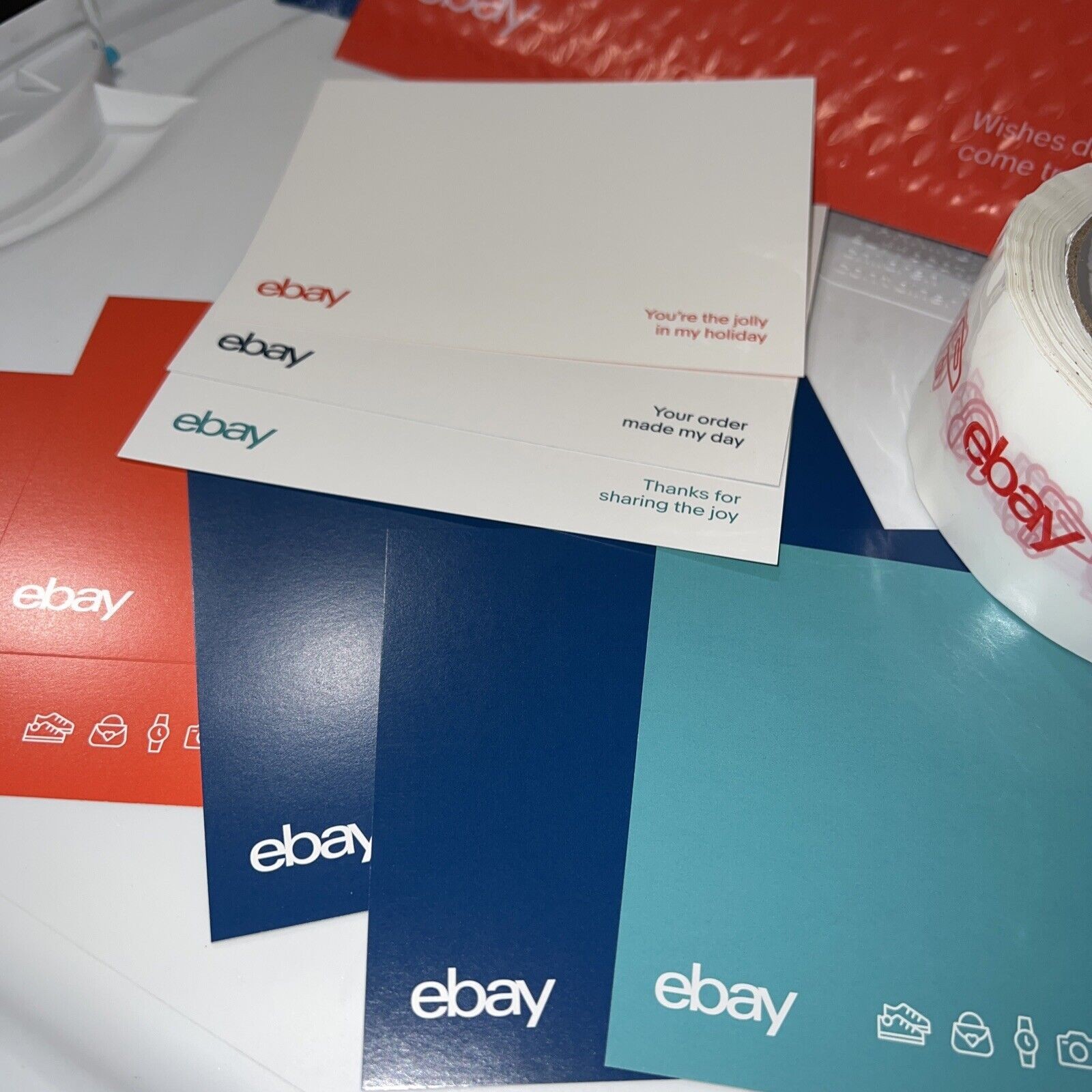25 eBay Branded Shipping Supplies STARTER KIT Teal Tape Postcards