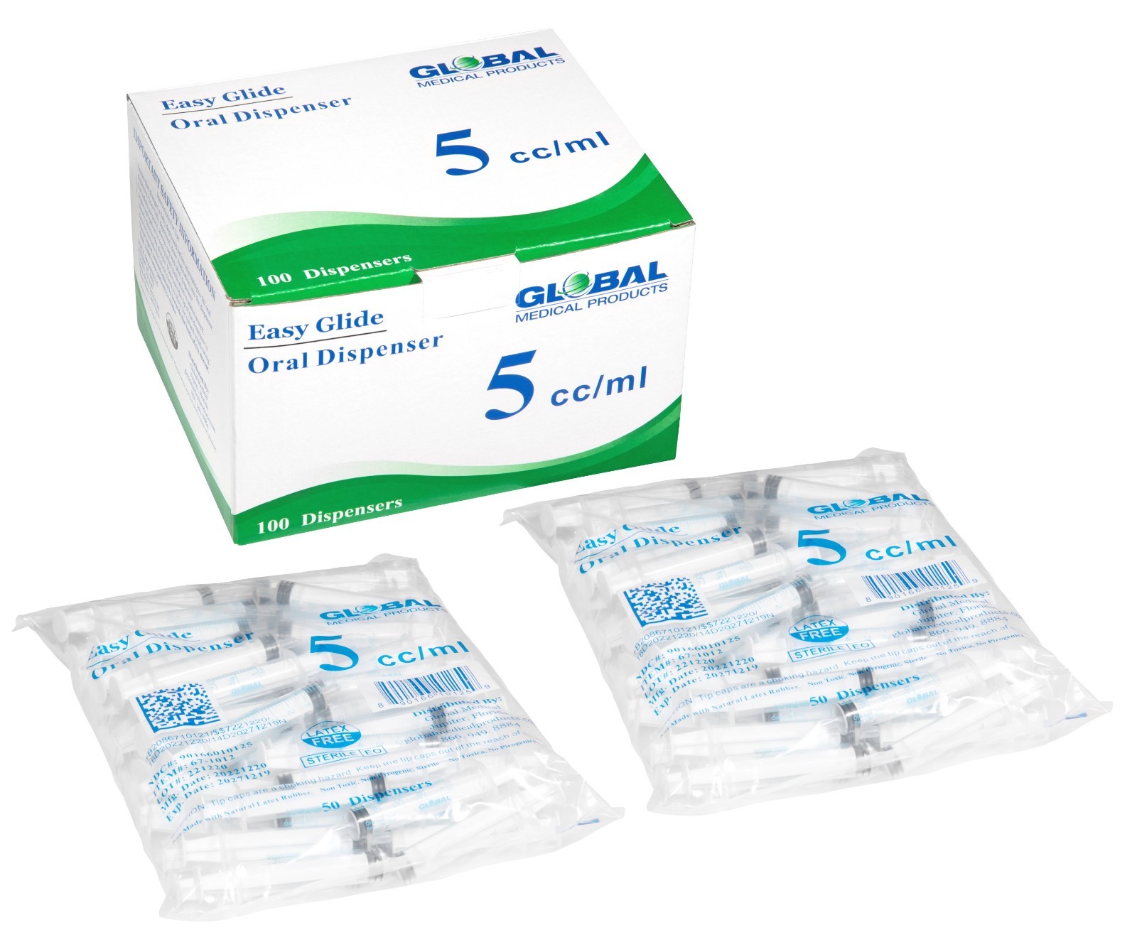Global Medical Products – 5cc ORAL Syringe – QTY 100 – Sterile – WITH TIP CAPS