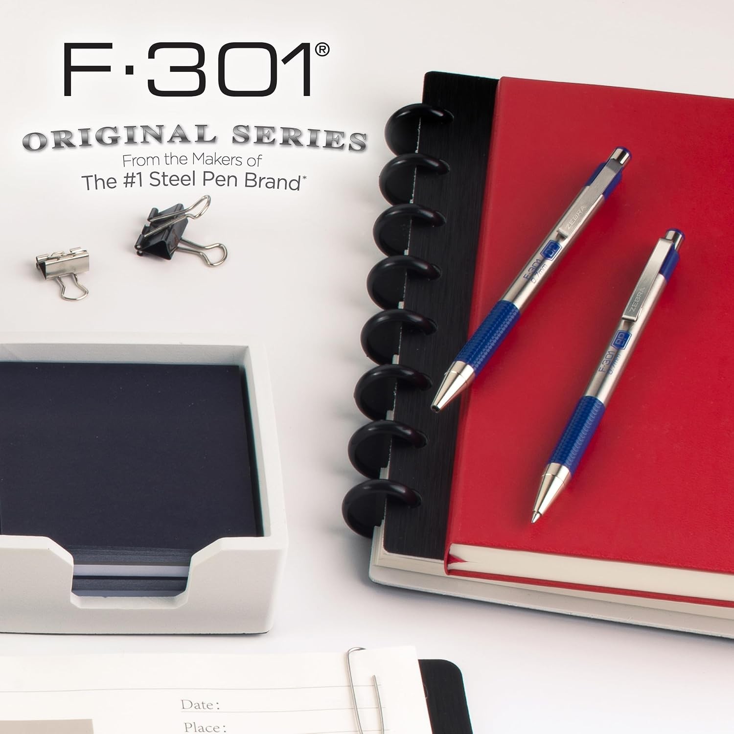 F-301 Ballpoint Blue Ink Fine Point 0.7mm Pen, Easy-Glide Ink, Stainless Steel
