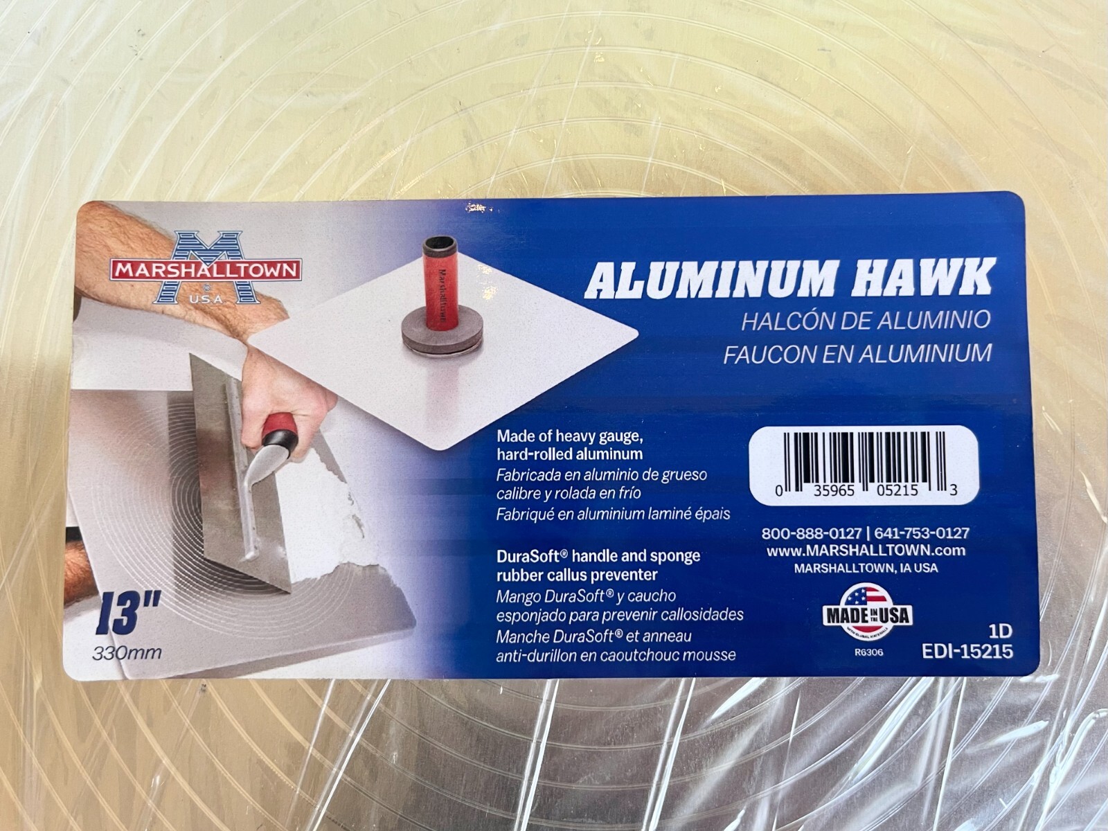 NEW Marshalltown 13 in. X 13 in. Aluminum Hawk Trowel. Durasoft Handle, 15215