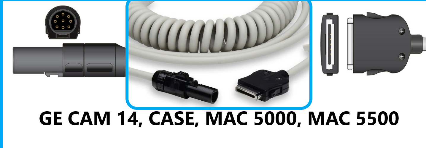 NEW GE Coiled Data Acquisition, CAM 14 Coiled 15 FT EKG Trunk Cable 2016560-002