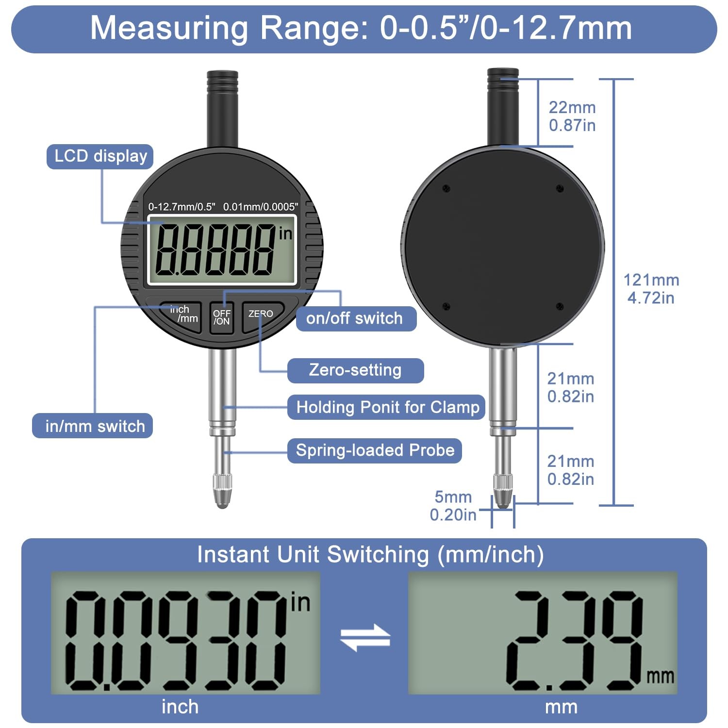 HDLNKAK Digital Dial Indicator Bore Gauges (2″-6″/0.0005″), Engine Cylinder M…