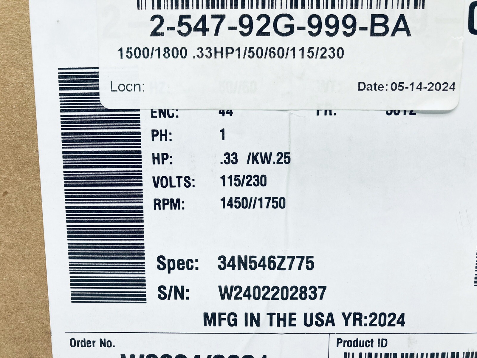 BALDOR 34N546Z775 VIKING PUMP MOTOR .33HP 1/3HP 115/230V 1450/1750RPM 56YZ IE2
