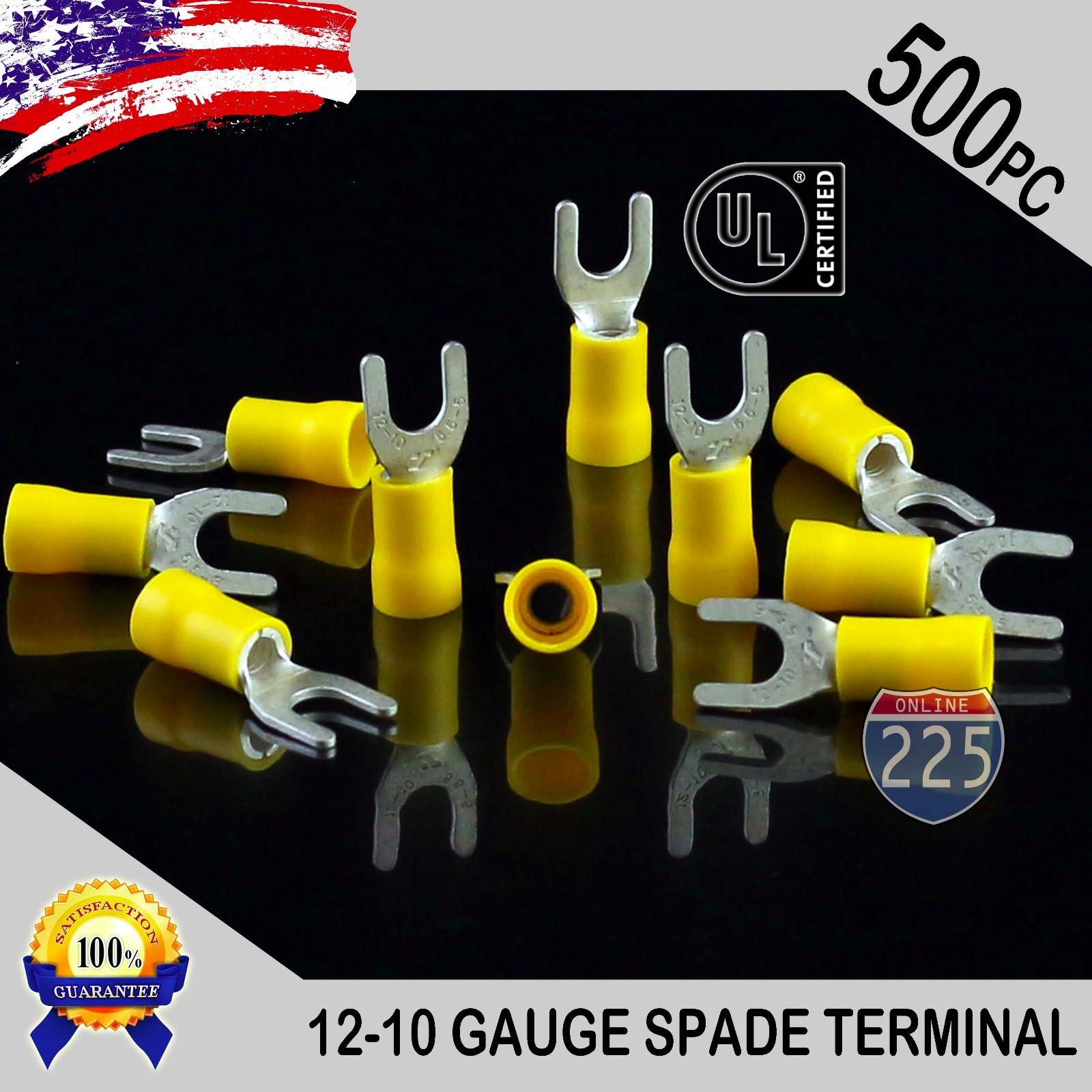 500 Pack 12-10 Gauge Vinyl Spade Fork Crimp Terminals #10 Stud Tin Copper Core