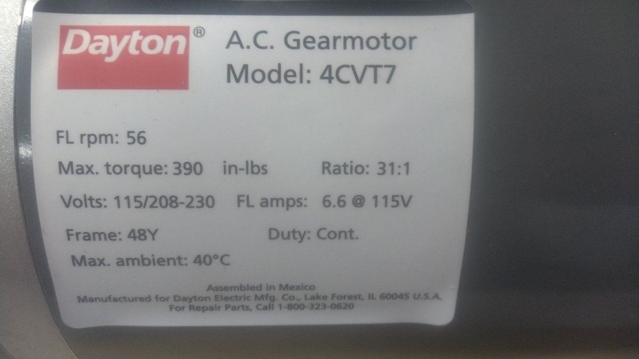 Dayton 4CVT7 0.5 Input HP 56 Nameplate RPM 115/208-230VAC AC Gearmotor