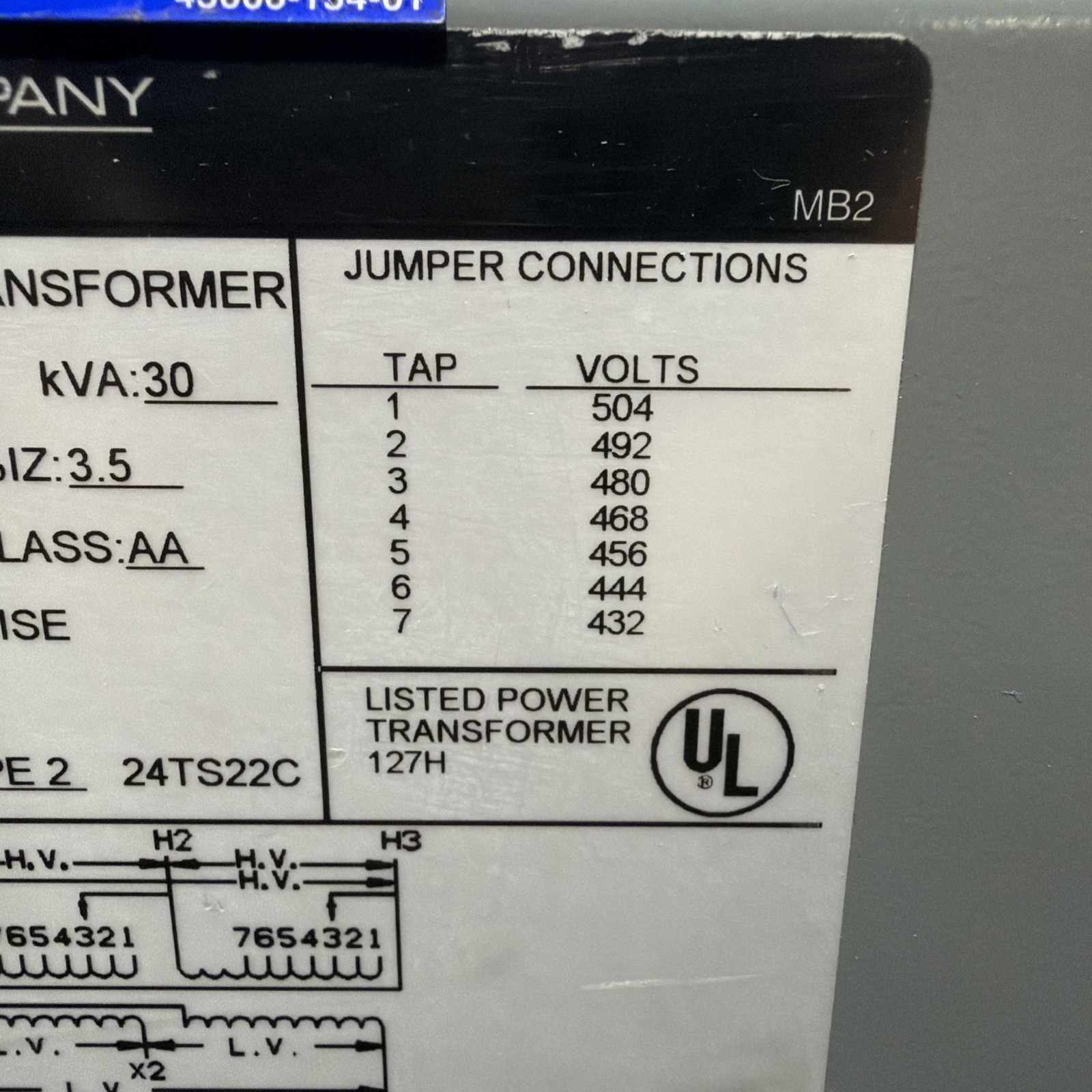 Square D 30kVA 480V Transformer 3PH 60HZ 208Y/120V 30T3HFISNLP 🟦