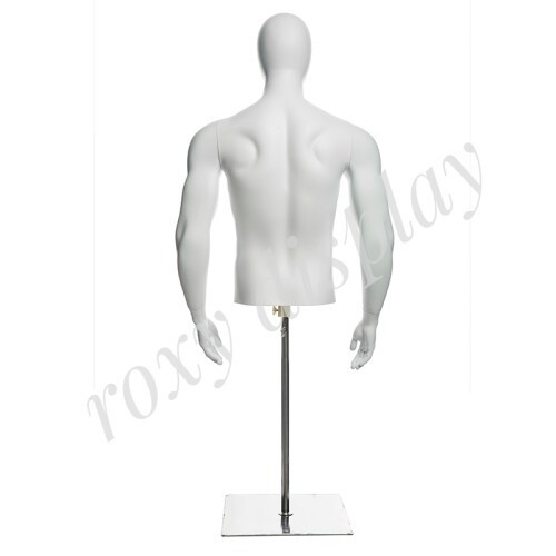 Adult Male Matte White Plastic Mannequin Torso Egg Head with Base