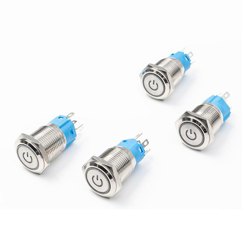 16mm 12V LED ON OFF Waterproof Stainless Steel Latching Push Button Power Switch