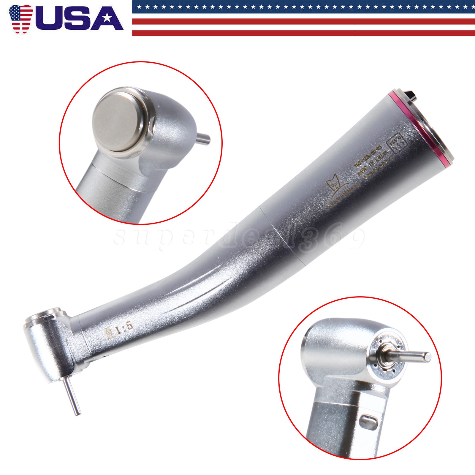Yabangbang Dental Electric Handpiece 1:5 Contra Angle LED Optic High Speed 1-10