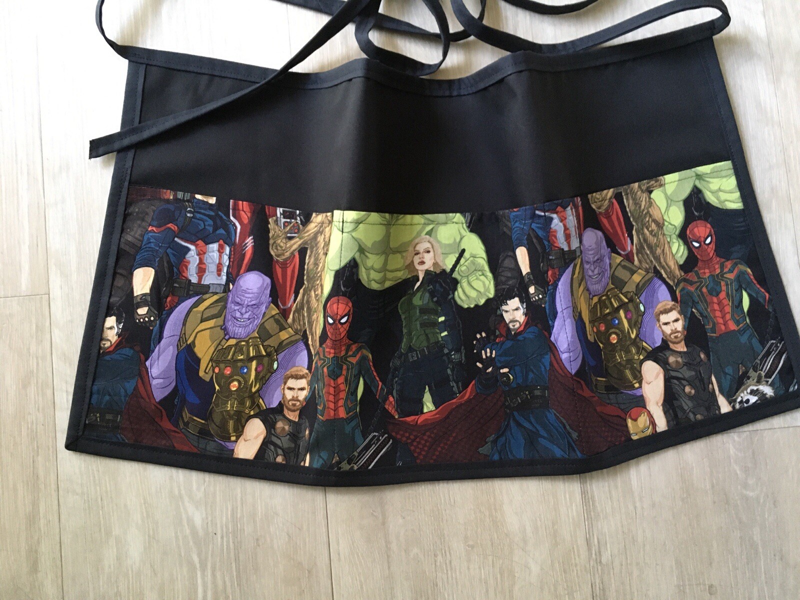 Black Waitress Apron Marvel,Super Heroes 3 Pockets Server Restaurant Cute Waist