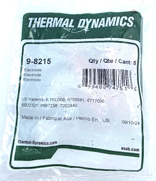 5 Pk Thermal Dynamics Electrode For SL100/SL60 Cutting Torch 9-8215 New Sealed