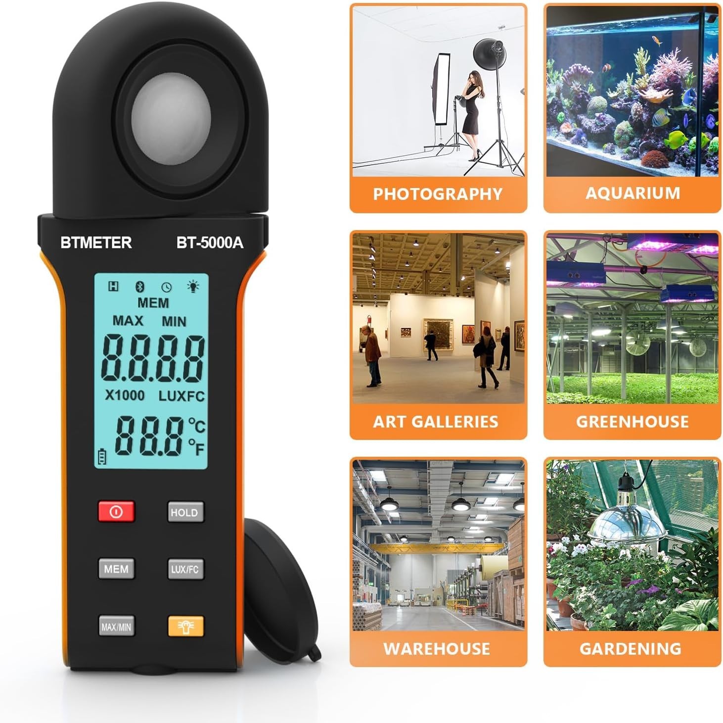 Light Lux Meter Logger BT-5000A, Digital Lumen Tester Measure Lighting Level In