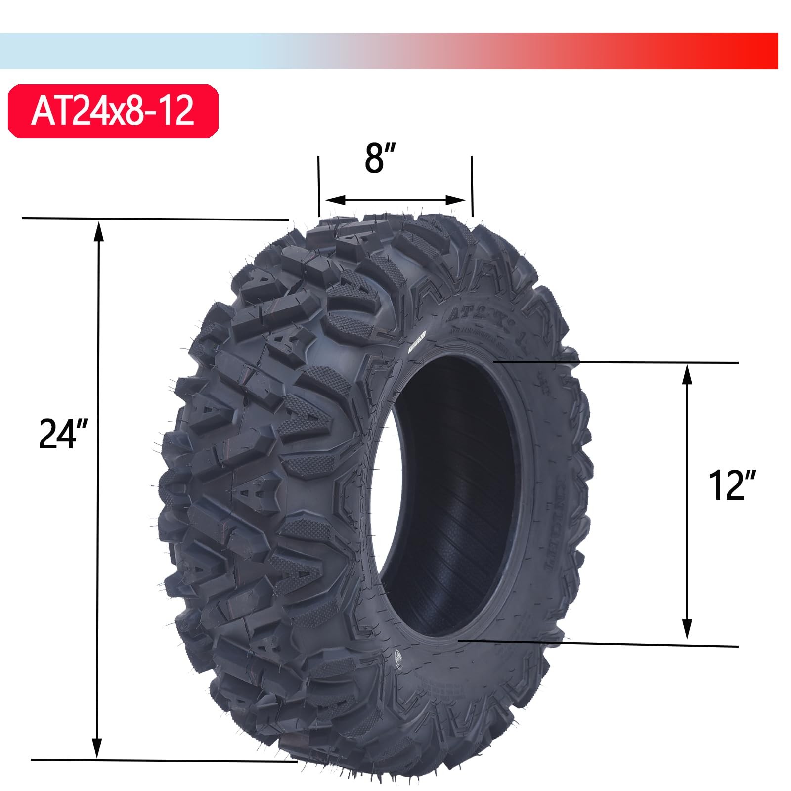 24×8-12 ATV UTV Tires Set of 2 6PR All-Terrain Off-Road Tubeless