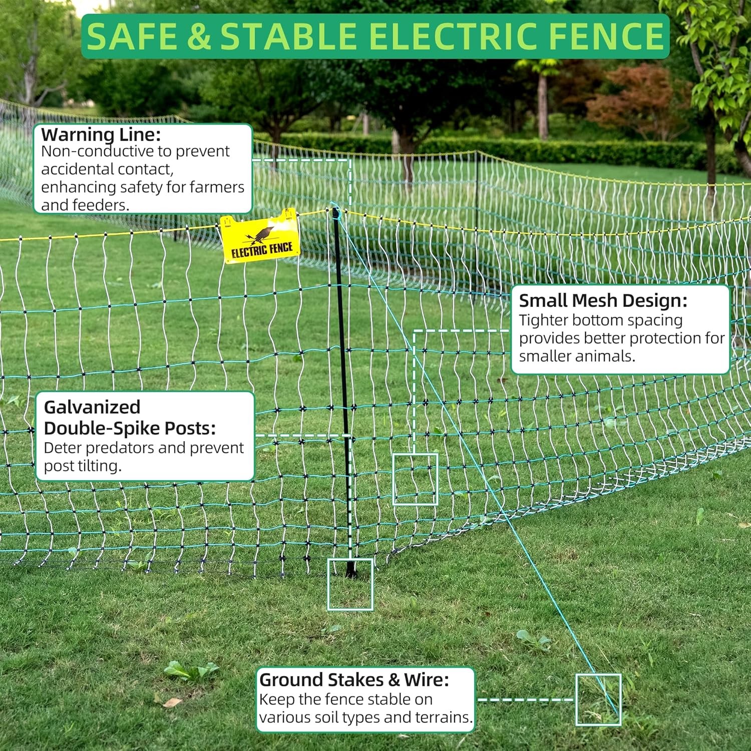 Updated Poultry Netting, Portable Electric Livestock Mesh Fence 47.5″ H x 168′ L
