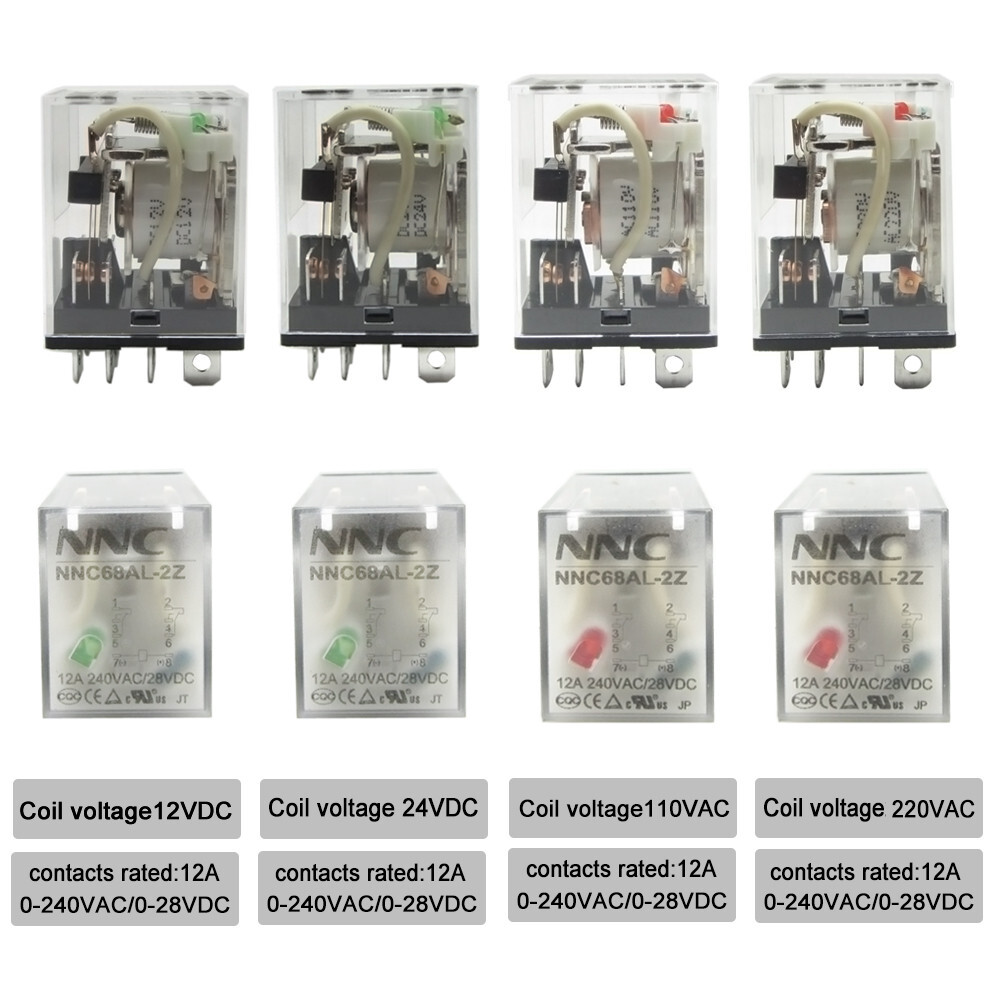 US Stock Power Relay 12A DPDT Coil 12V 24V 110V 220V LY2NJ 8Pin Plug-in + Socket