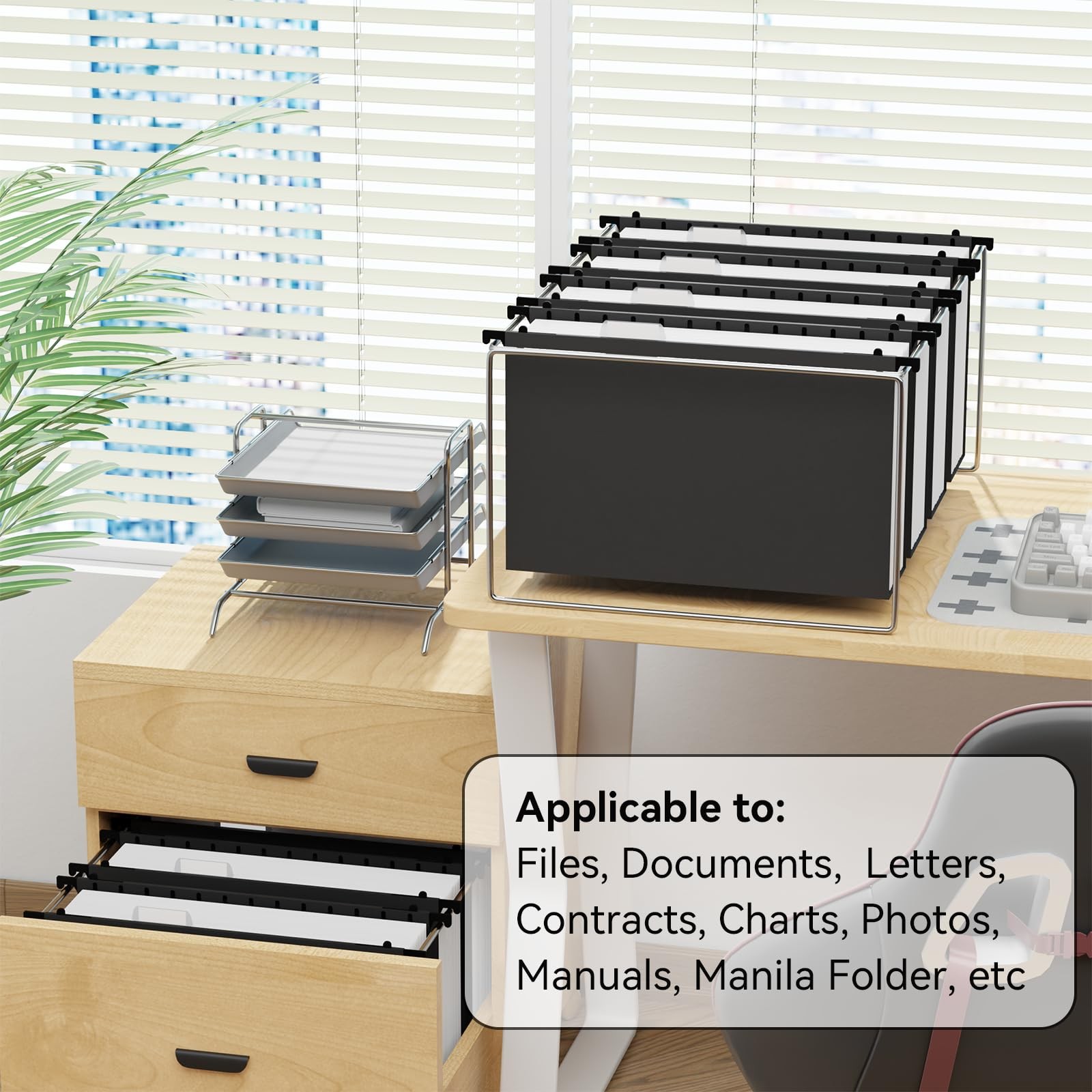 Plastic Legal Size Hanging File Folders, 12 Pack Black Legal Size File Folder…