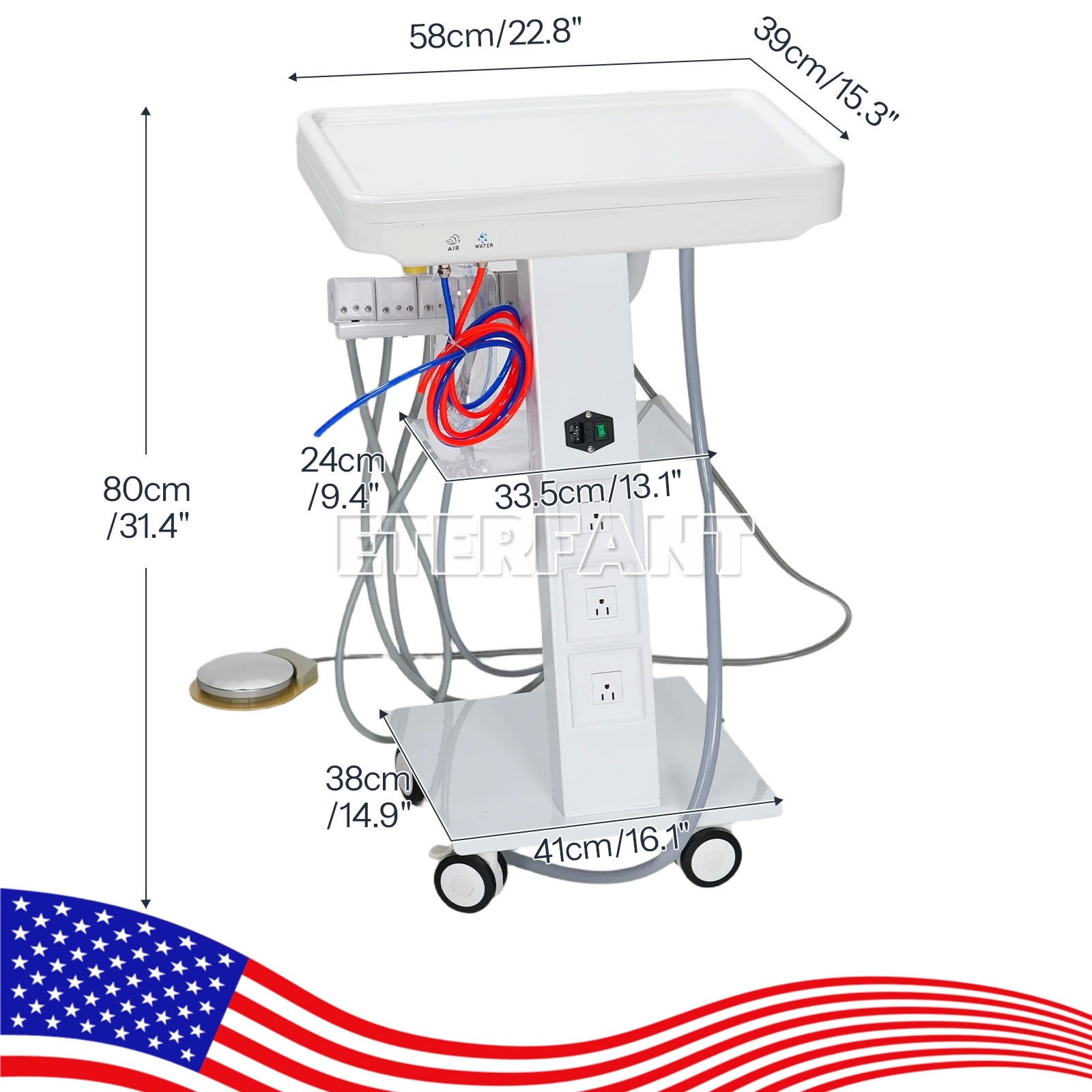 ETERFANT Dental Portable Mobile Delivery Unit System Cart Treatment 4 Holes US