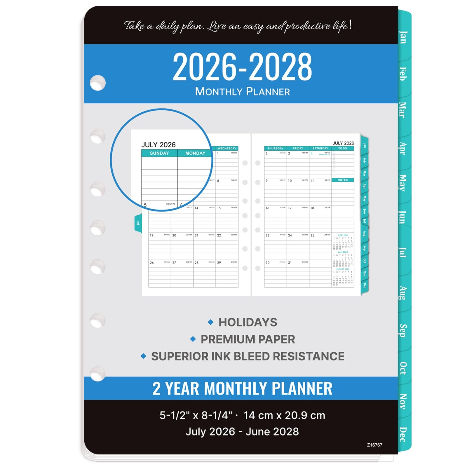 2026-2028 Monthly Planner Refill – Inserts 5-1/2″ x 8-1/2″, black