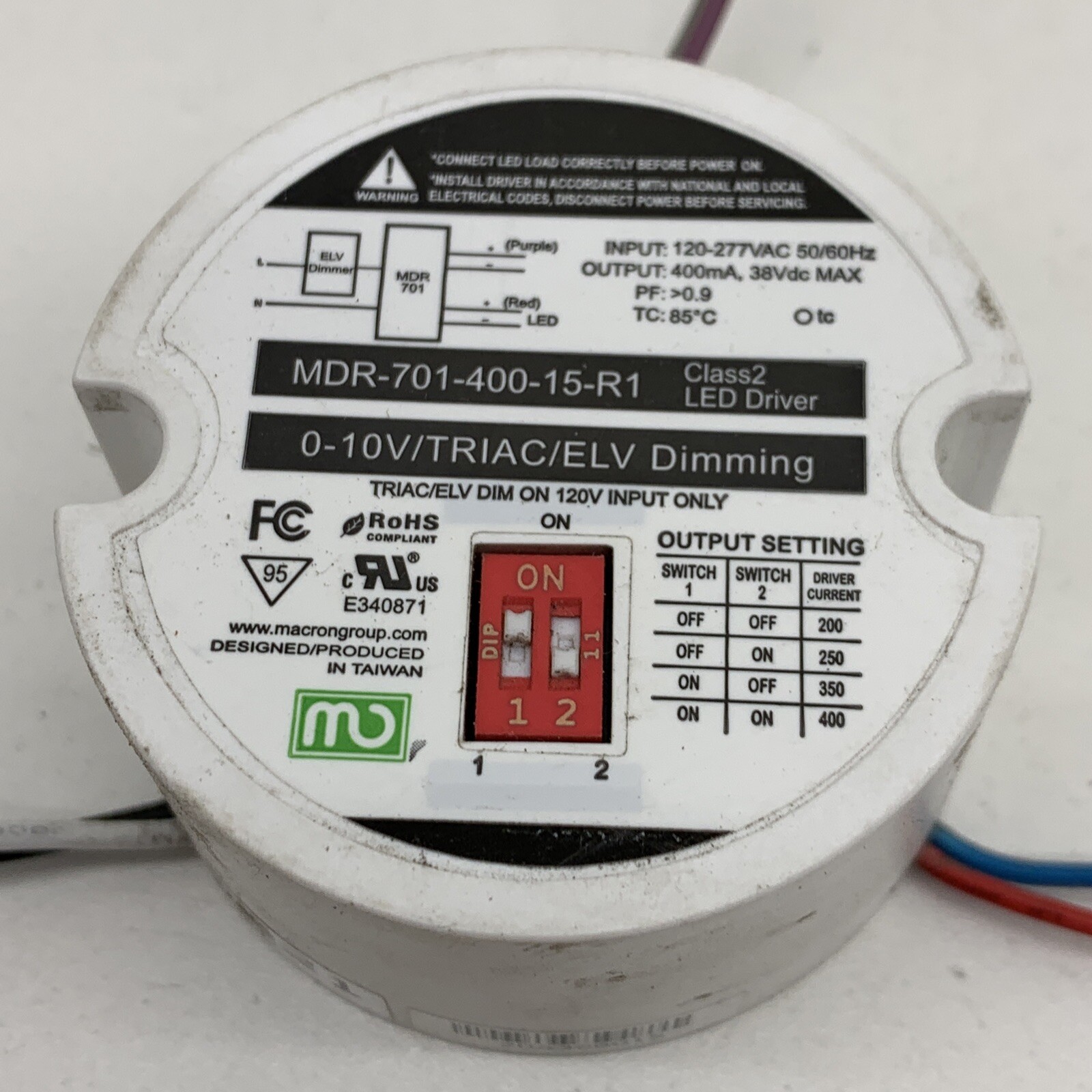 Macron MDR-701-400-15-R1 Dimming 0-10V Constant Current LED Driver 400mA 38VDC