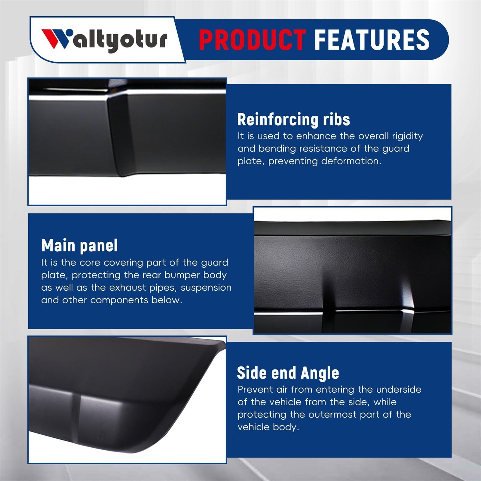 Waltyotur Front Lower Bumper Valance Panel Skid Plate Black Replacement For