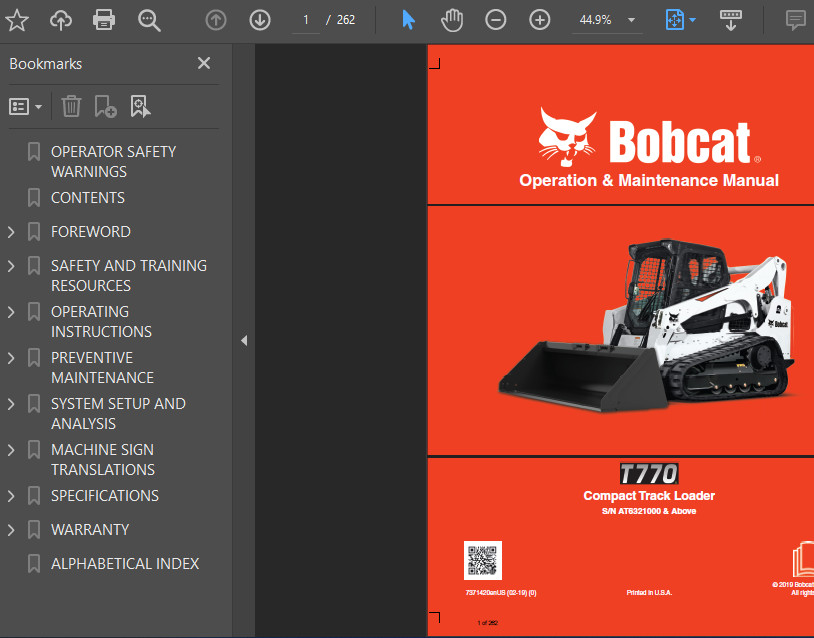 BOBCAT T770 COMPACT TRACK LOADER OPERATORS SERVICE REPAIR SHOP MANUAL PDF USB