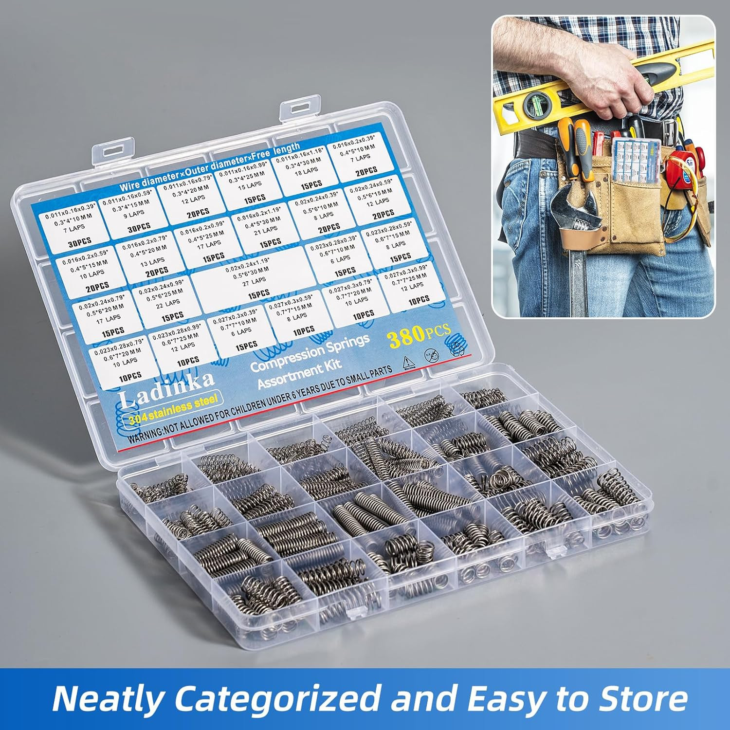 380-PCS Stainless Steel Compression Spring Kit 23 Sizes for Pen Repair & DIY