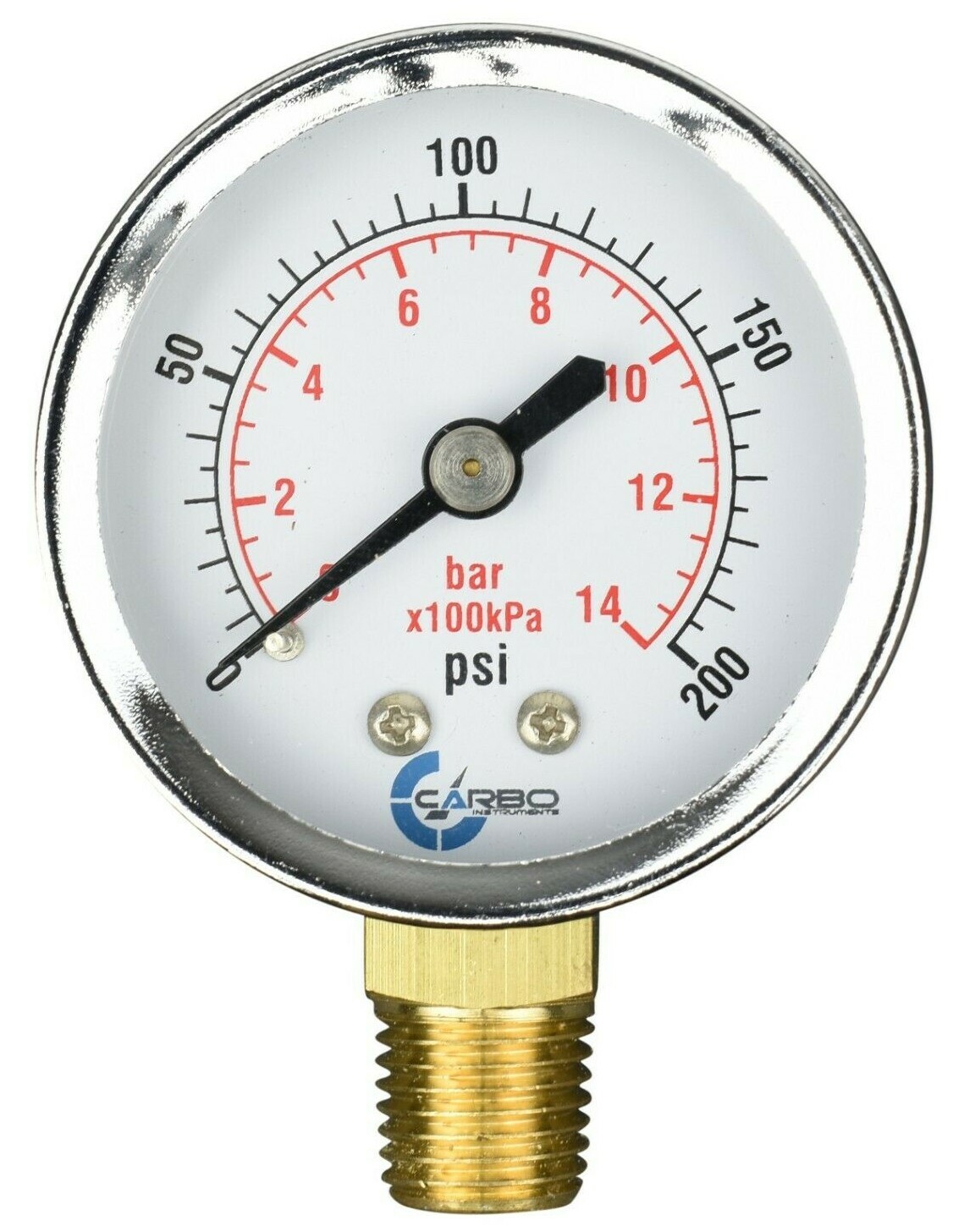 2″ Pressure Gauge – Chrome Plated Steel Case, 1/4″ NPT, Lower Mnt. 200 PSI