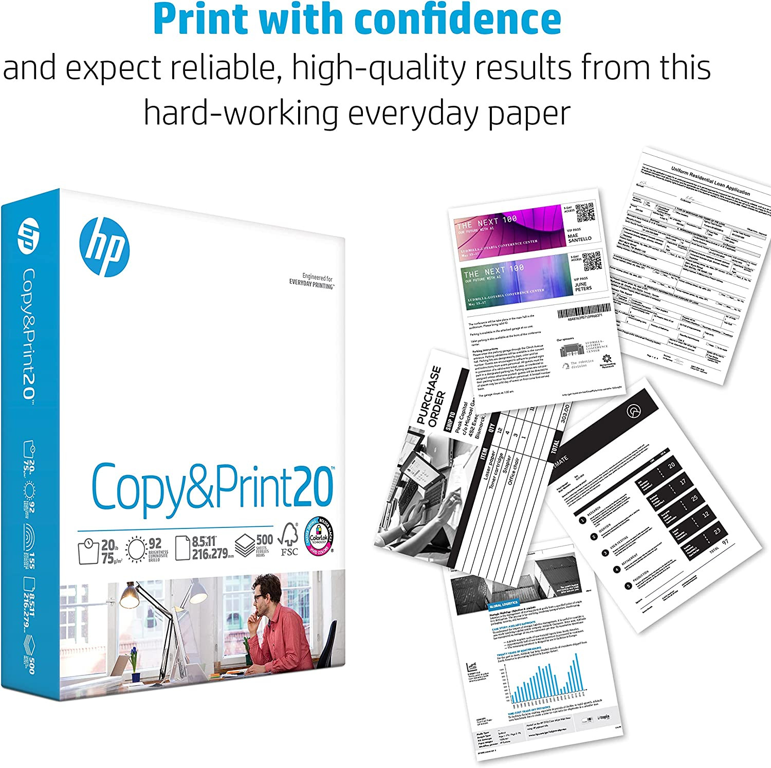HP Printer Paper | 8.5 x 11 Paper | Copy &Print 20 lb | 1 Ream Case – 500 Sheets