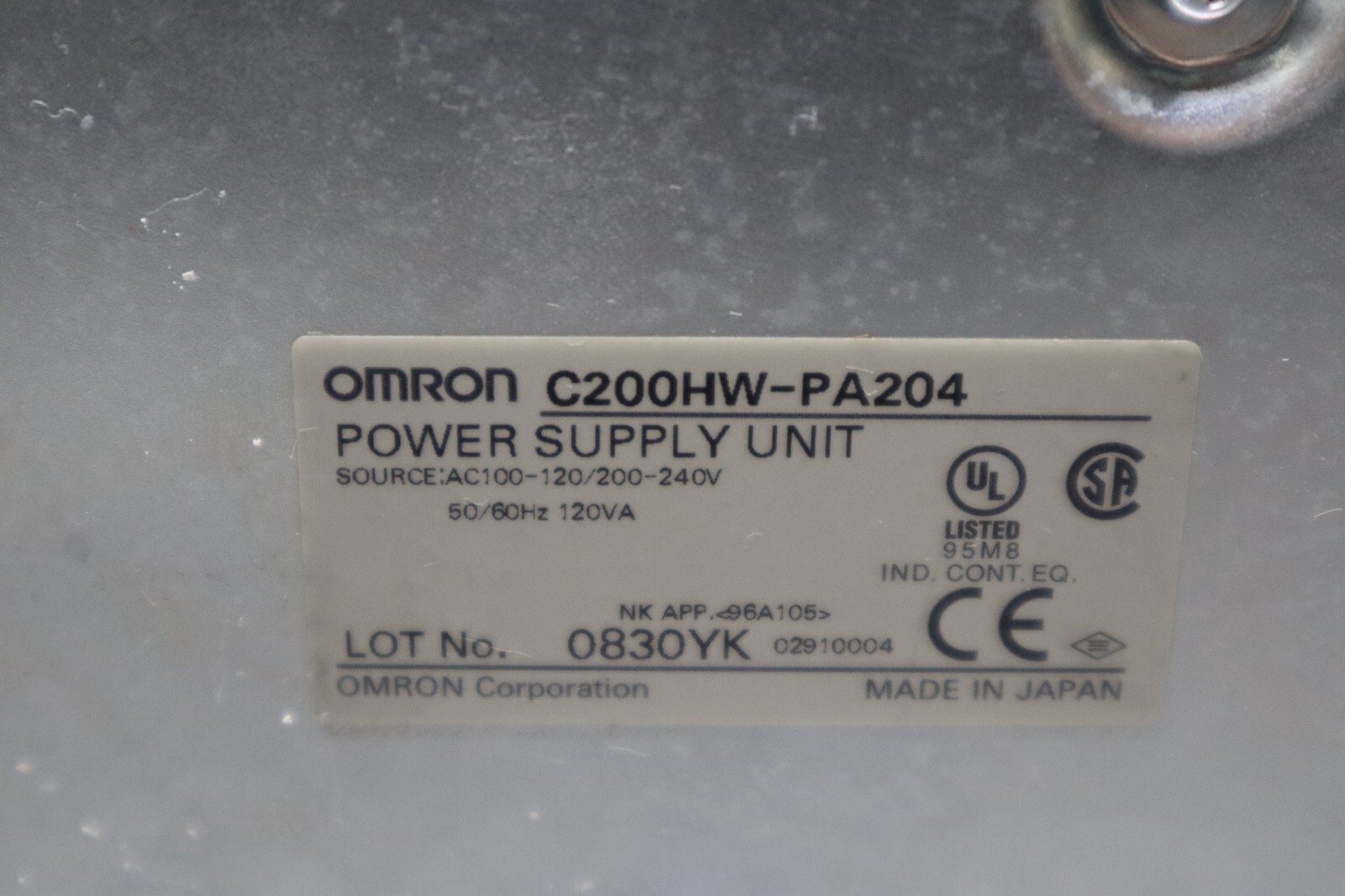 Omron C200HW-PA204 Power Supply AC100-120/200-240V 50/60Hz Used (Missing Cover)
