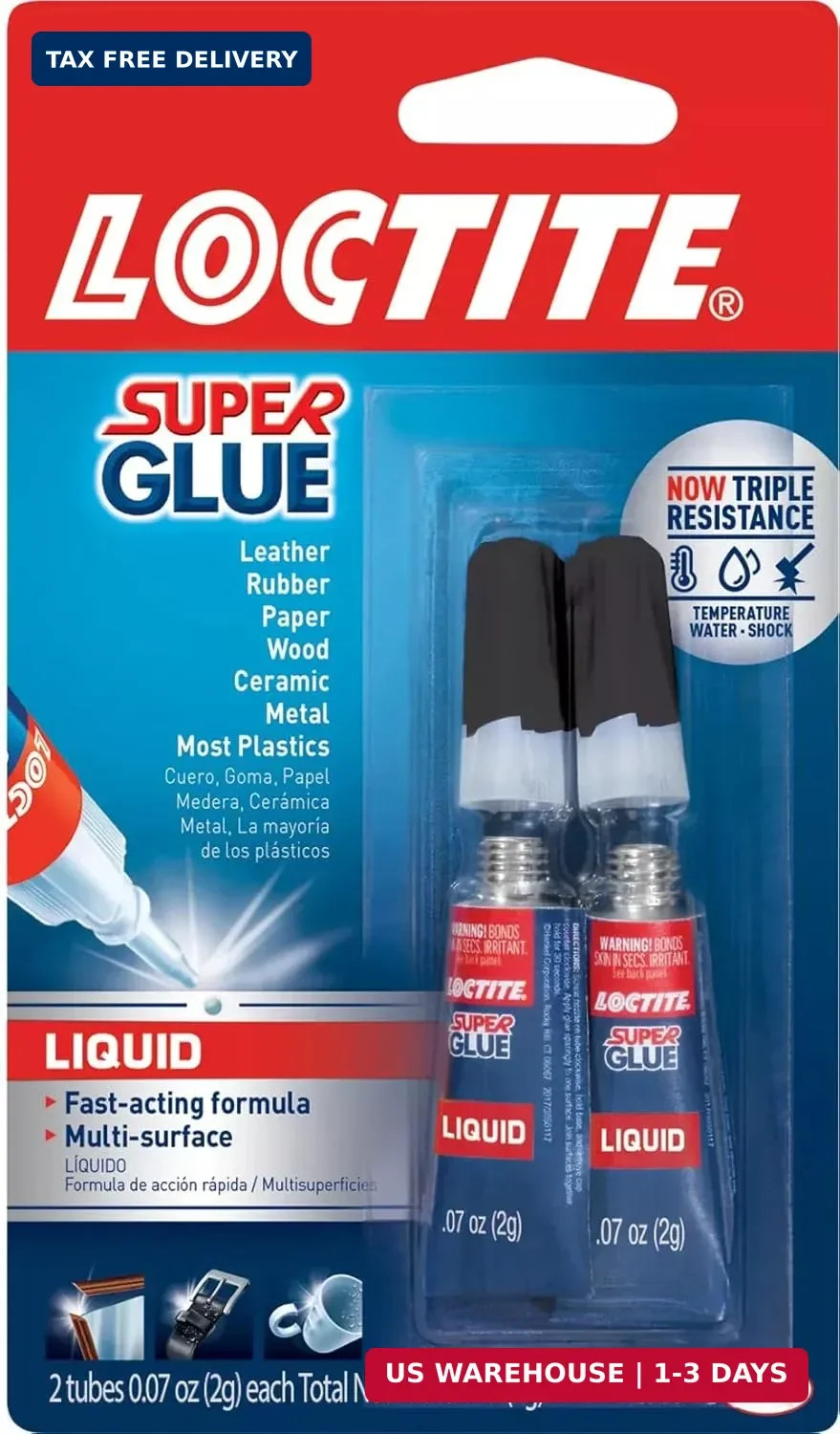 Loctite Super Glue Liquid, Clear, 0.07 fl oz Tube, 2 Pack -Superglue for Plastic