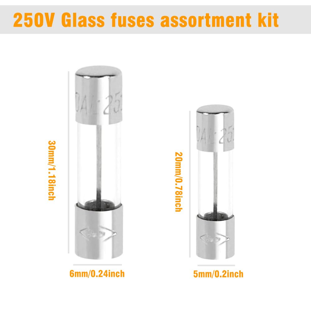 200 Pcs Glass Fuses Assortment Kit – 15 Values Fast Blow Fuses,250V 1A, 2A, 3A